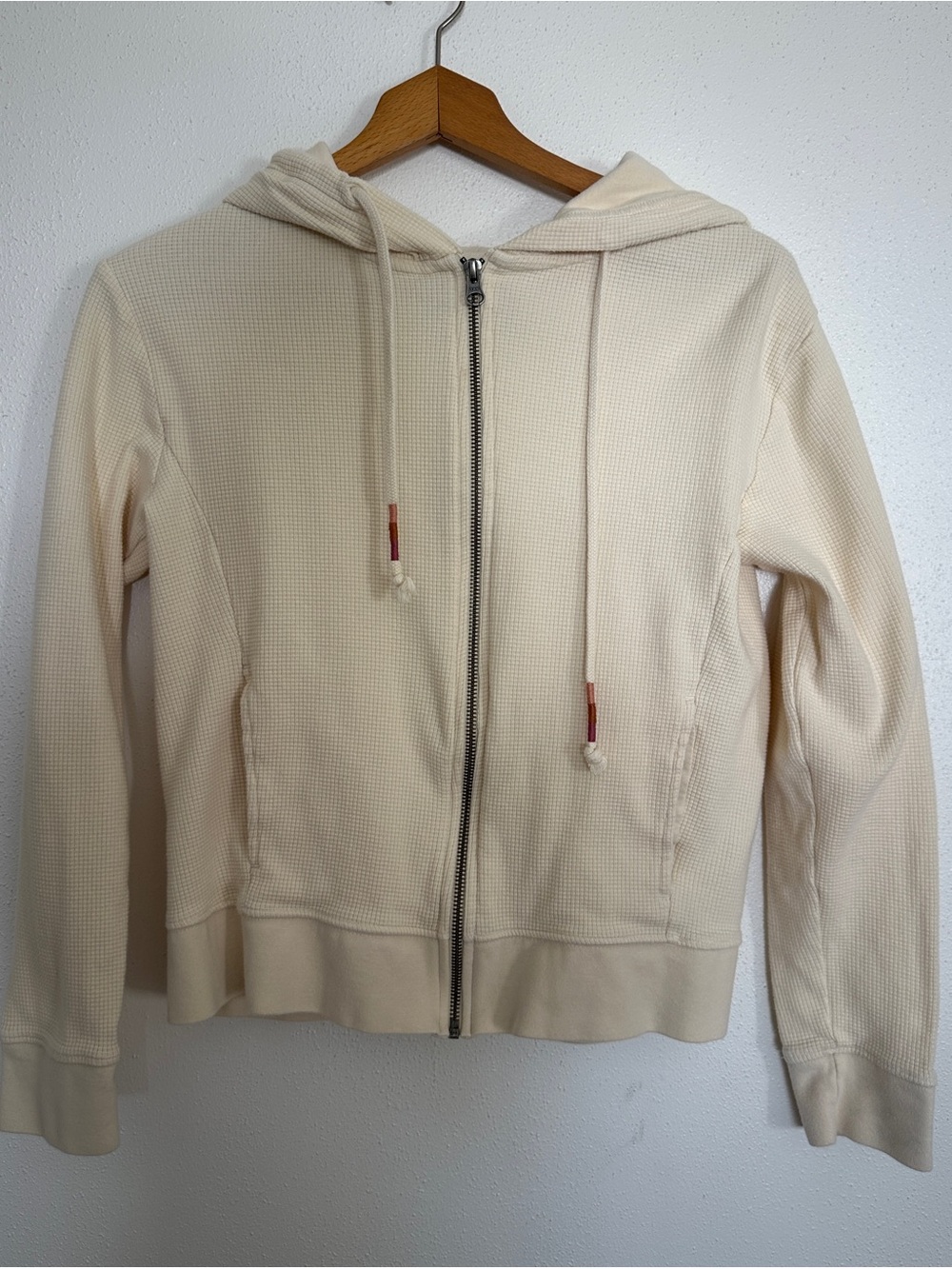 PACT Cream Waffle Knit Full Zip Hoodie Jacket Small